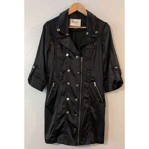 Ladies Papaya Size L Black Mid Length Trench Coat Button Down Halloween Costume